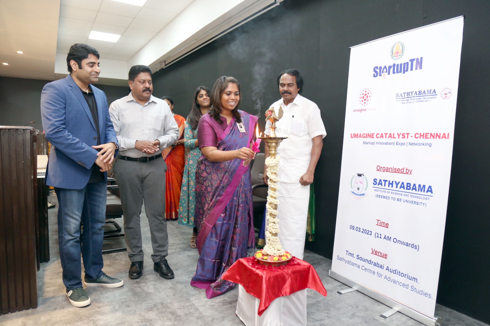 Sathyabama Technology Business Incubator, hosted Startup TN’s UMAGINE CATALYST Chennai on 09.03.2023 in the august presence of Thiru.T.Mano Thangaraj, Hon'ble Minister of IT & Digital Services, Government of Tamil Nadu; Thiru.Sivarajah Ramanathan, Mission Director & CEO, Tamil Nadu Startup & Innovation Mission Government of Tamil Nadu; Mr.Arjun Reddy, Co Founder and CTO of Guardian Link, who is also a proud alumni of Sathyabama.