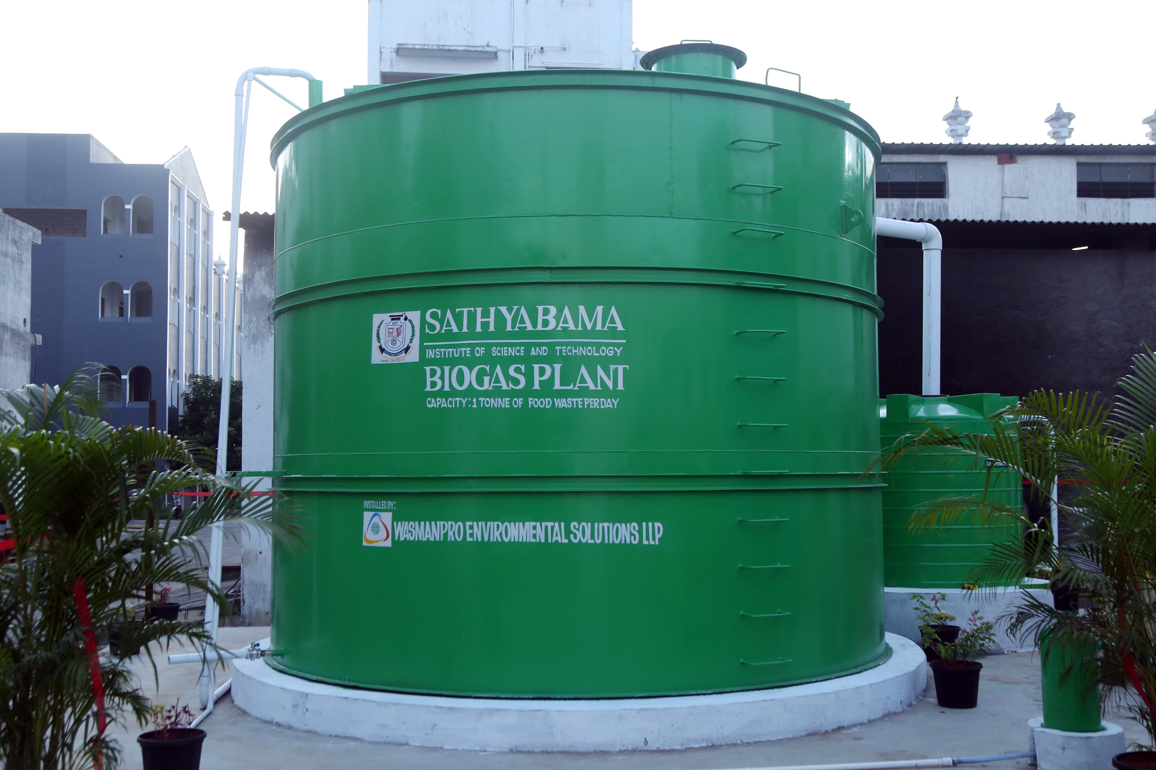 A bench mark 1Tonne capacity Biogas Plant was commissioned on 14th September 2022 in Sathyabama Institute of Science and Technology and inaugurated by our Honorable  Chancellor Dr.Mariazeena Johnson, President Dr.Marie Johnson , Vice Presidents Mr. J.Arul Selvan  and Miss. Maria Catherine Jayapriya .The digester converts 1Tonne food waste into 80-100 cubic meters of biogas.This initiative of Sathyabama is taken towards addressing the Global Climate Change issues.