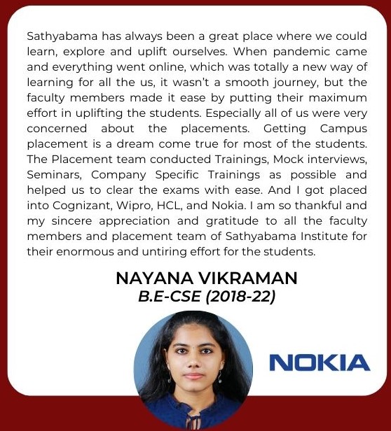 Sathyabama - Testimonial