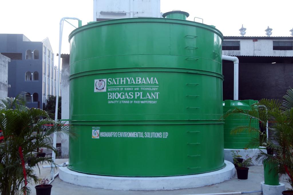 A bench mark 1Tonne capacity Biogas Plant was commissioned on 14th September 2022 in Sathyabama Institute of Science and Technology and inaugurated by our Honorable Chancellor Dr.Mariazeena Johnson, President Dr.Marie Johnson , Vice Presidents Mr. J.Arul Selvan and Miss. Maria Catherine Jayapriya .The digester converts 1Tonne food waste into 80-100 cubic meters of biogas.This initiative of Sathyabama is taken towards addressing the Global Climate Change issues.