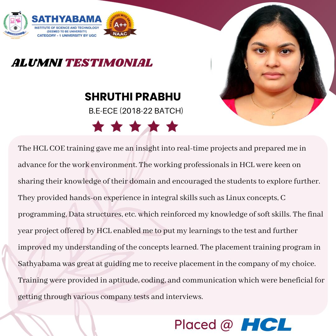 Sathyabama Testimonial - 2022