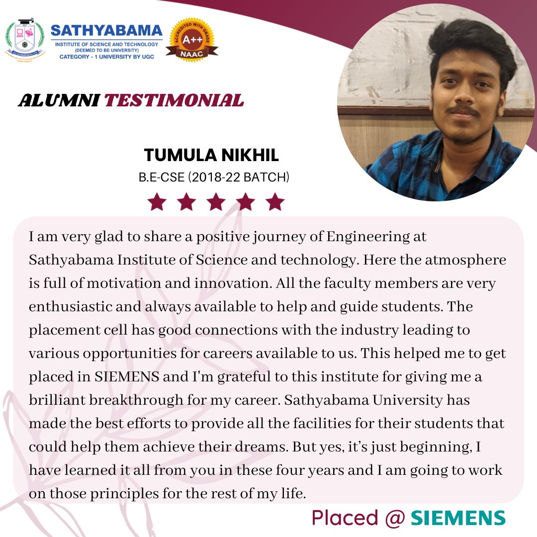 Sathyabama Testimonial - 2022