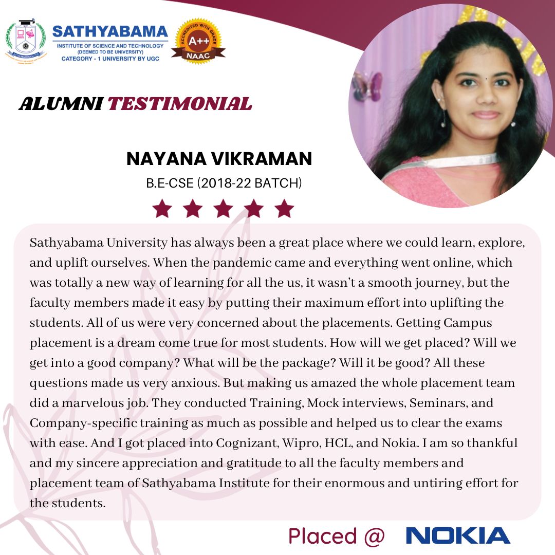 Sathyabama Testimonial - 2022