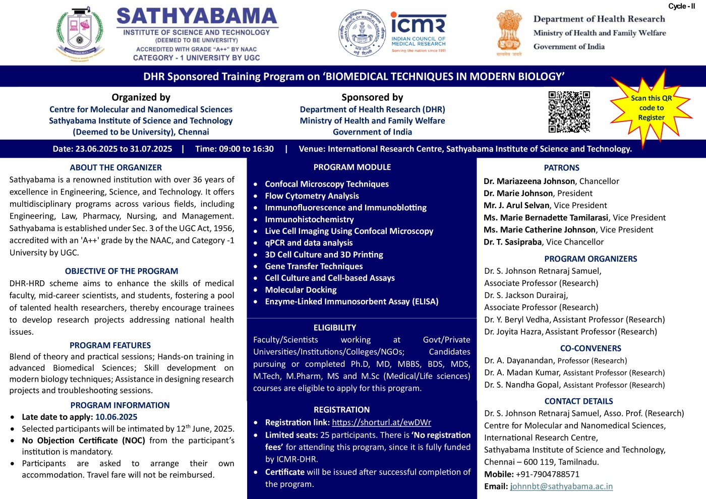 DHR Sponsored Training Program on BIOMEDICAL TECHNIQUES IN MODERN BIOLOGY