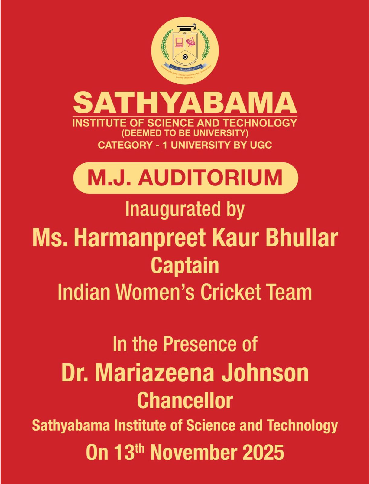M.J. Auditorium Inauguration on 13.11.2025