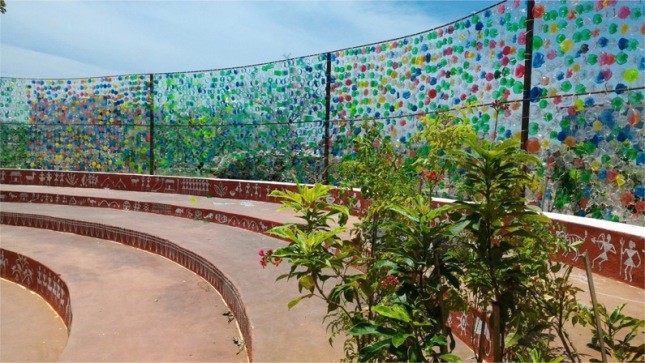 The design club members designed a trellis in the OAT, using “petaloid bases of pet bottles” in the month of September 2015.