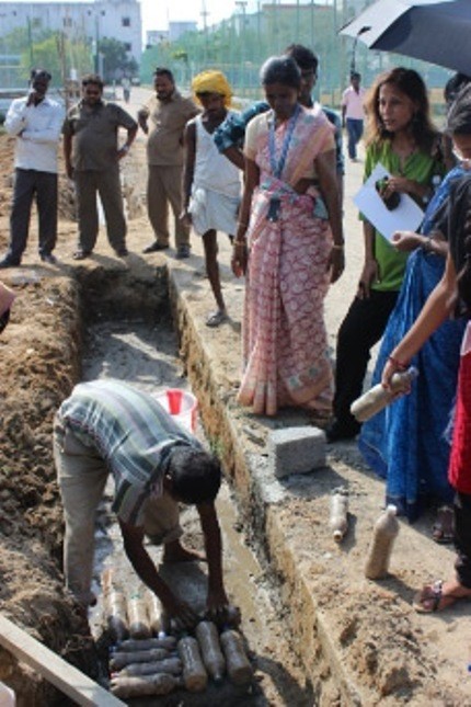 The foundation for the ‘Green’ compound wall for the Urban Farm inside our University Campus, near the Department of Architecture with the bottle bricks was also started on 21st, March 2014 to mark the beginning and promoting of sustainable construction practices inside Campus.