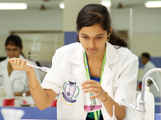 The chemistry lab is designed to accommodate 160 students for wet chemical analysis and preparation with 14000 sq.ft.area.